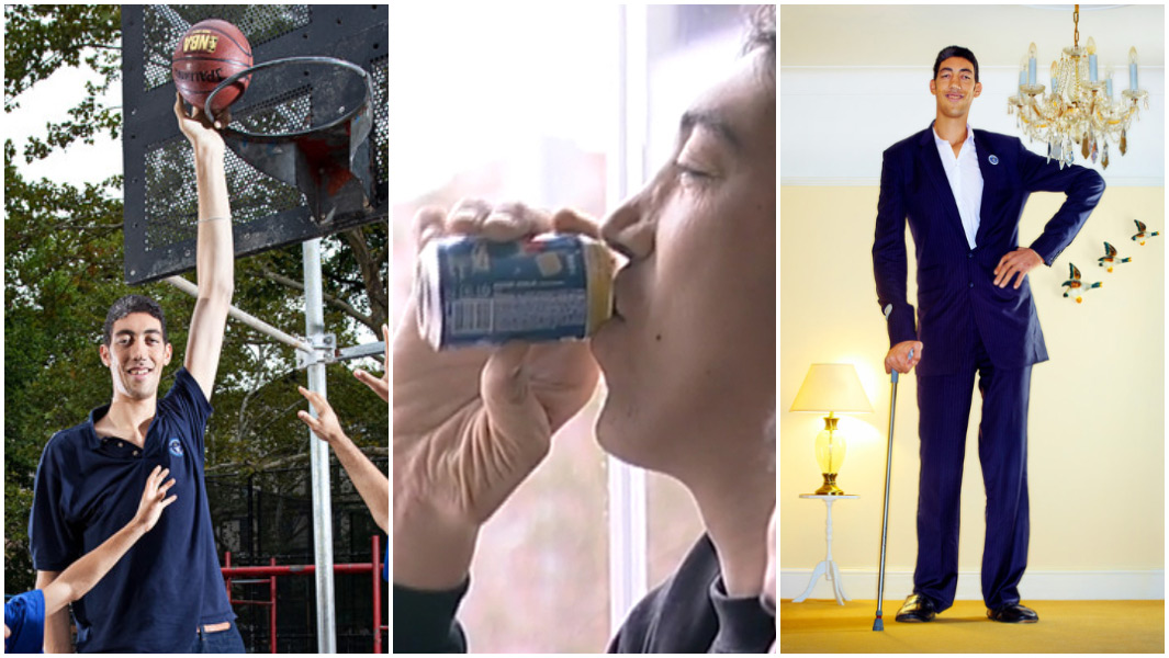 Sultan Kosen split image basketball drinking standing next to lamp