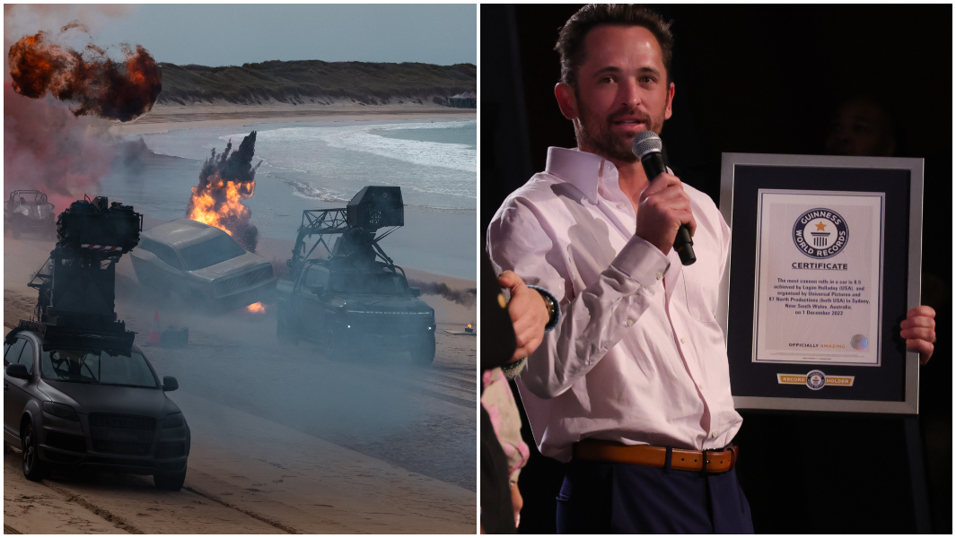 Stunt driver Logan Holladay breaks most cannon rolls in a car world record